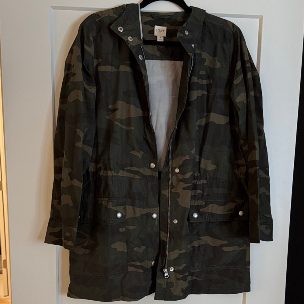 J. Crew Green Camouflage Raincoat